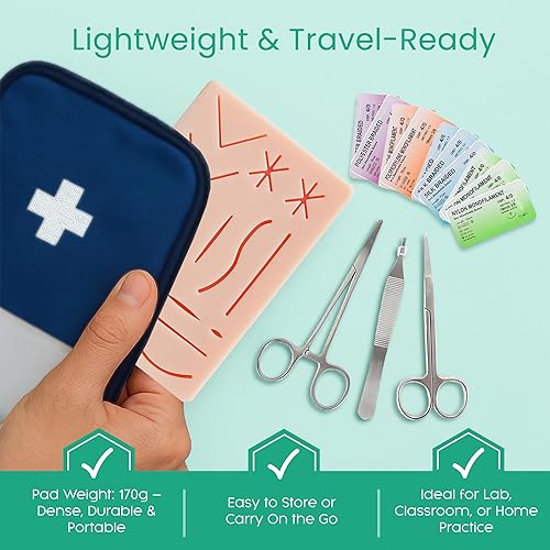 Miniatura 26 de Kit de herramientas de sutura e hilos con aguja Instrumentos de acero inoxidable de alta calidad perfectos para la práctica de sutura Incluye