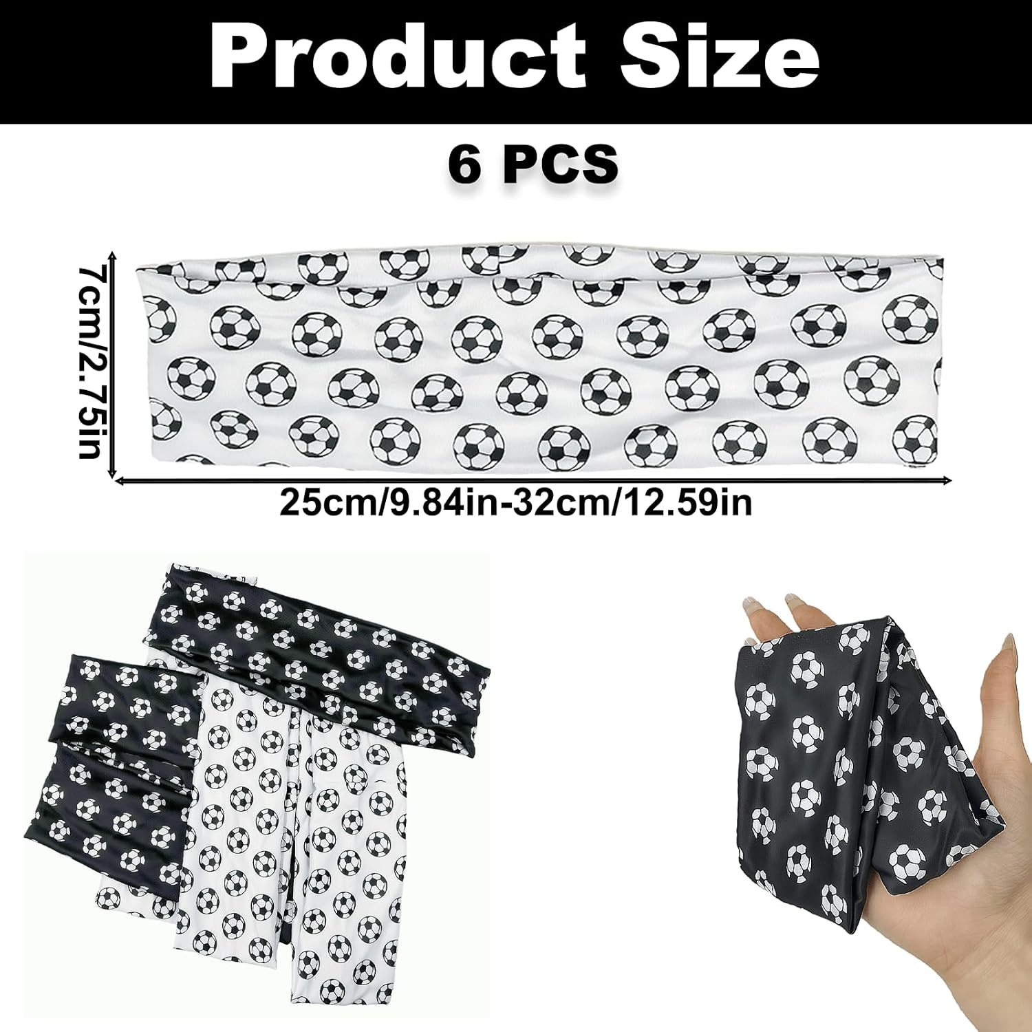 6PCS Soccer Print Elastic Headbands, 9.84-12.59inch Stretch Sports Theme Headbands, Sweat Wicking Non-Slip Football Hair Bands for Women & Men Soccer Workout Yoga Running Gym & Team Activities Gifts