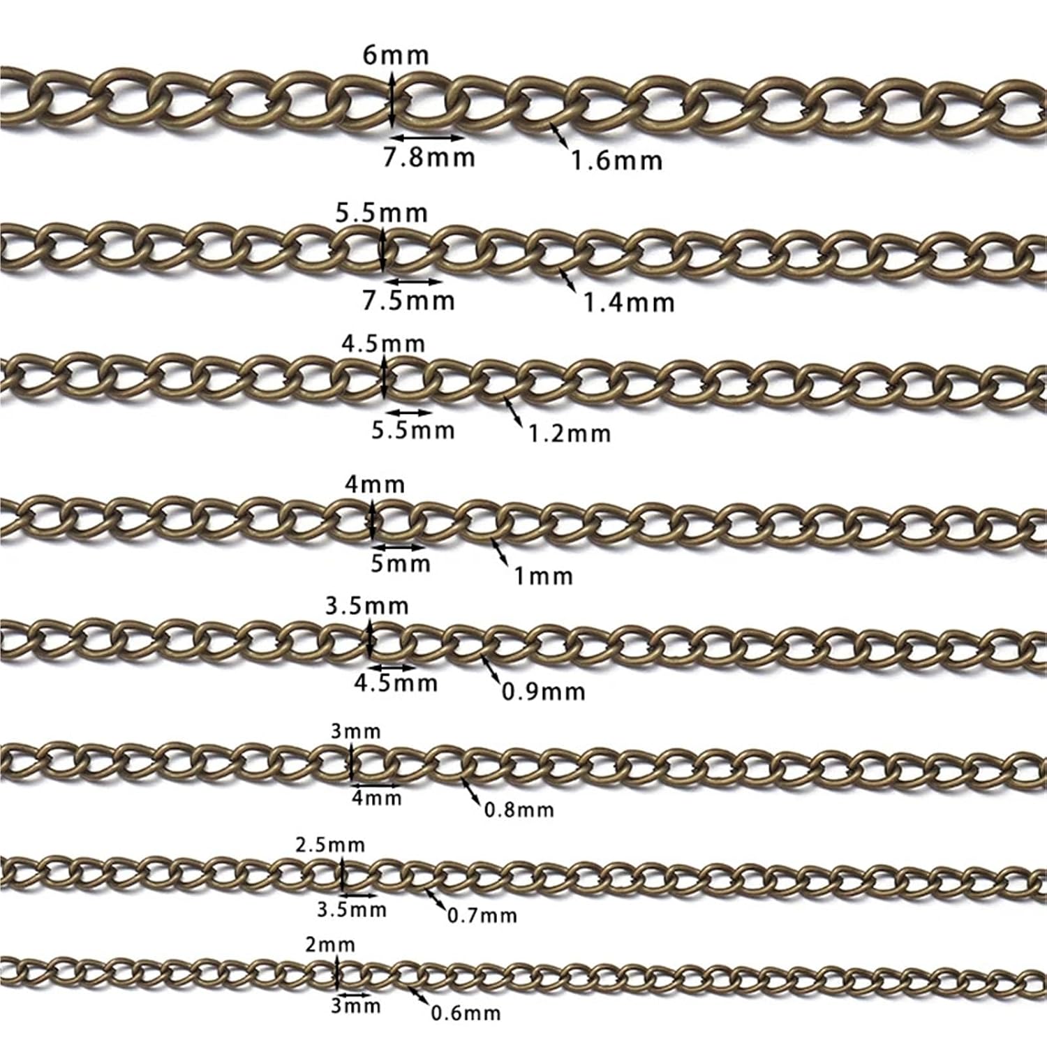 Chain Link 2pcs 10yards/Roll Gold Color Metal Iron Link Chains Connector Bulk Necklace Bag Chain for Extending Length(Silver Color,5.5x7.5mm)