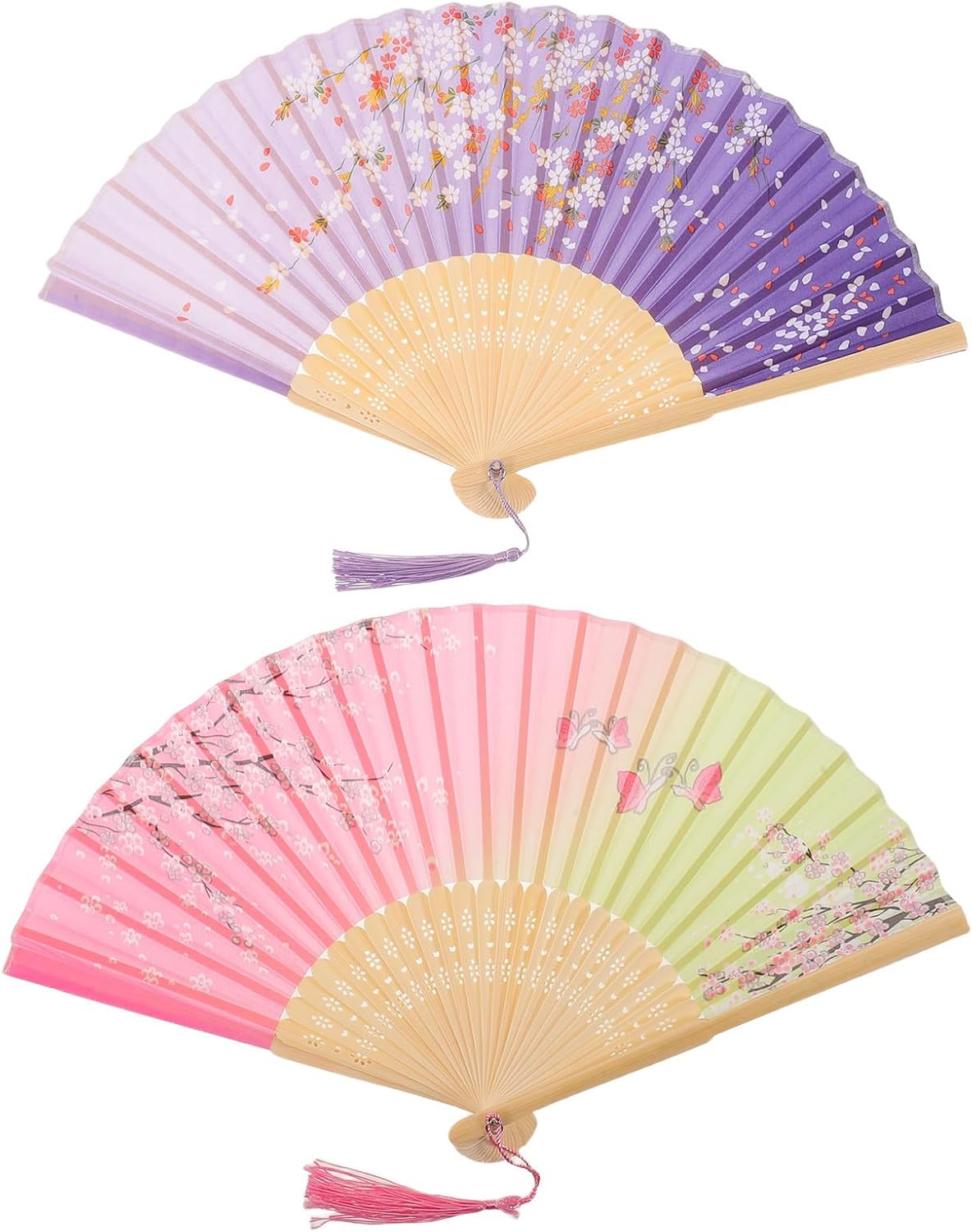 2pcs Cherry Blossom Folding Hand Fan Cloth for Women Stage Use