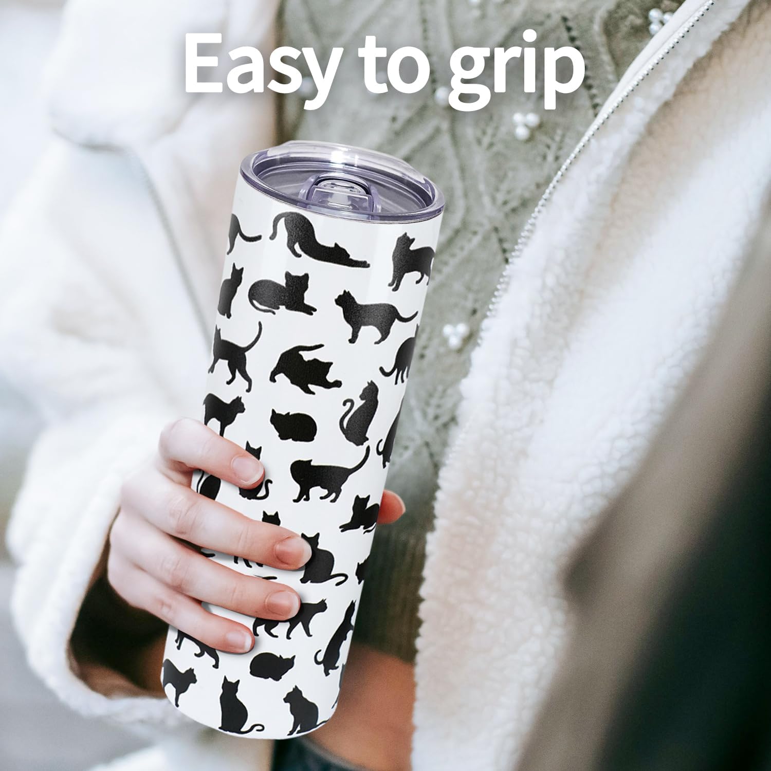 Black Cat Tumbler with Lid and Straw 20 Oz, Cat Coffee Travel Mug Insulated Cup for Hot and Cold, Christmas Mother's Day Birthday Gifts for Women Mom, Black Cat Gifts for Cat Lovers Women image 3