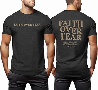 Christian Shirts for Men Faith Over Fear Tshirt Jesus Shirt Faith Religious Short Sleeve Acid Wash God Tee Tops