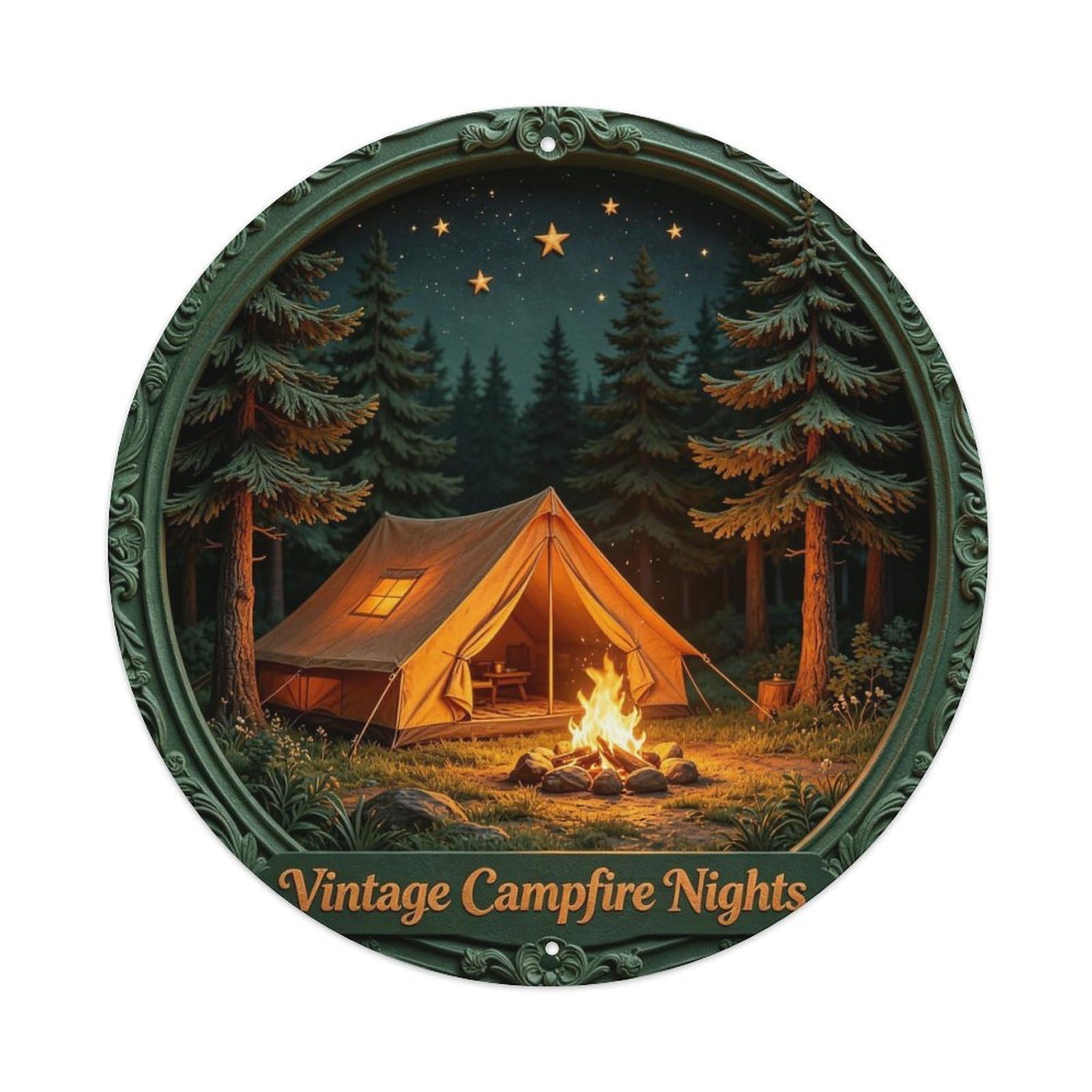 Vintage Campfire Nights Metal Tin Sign Plaque