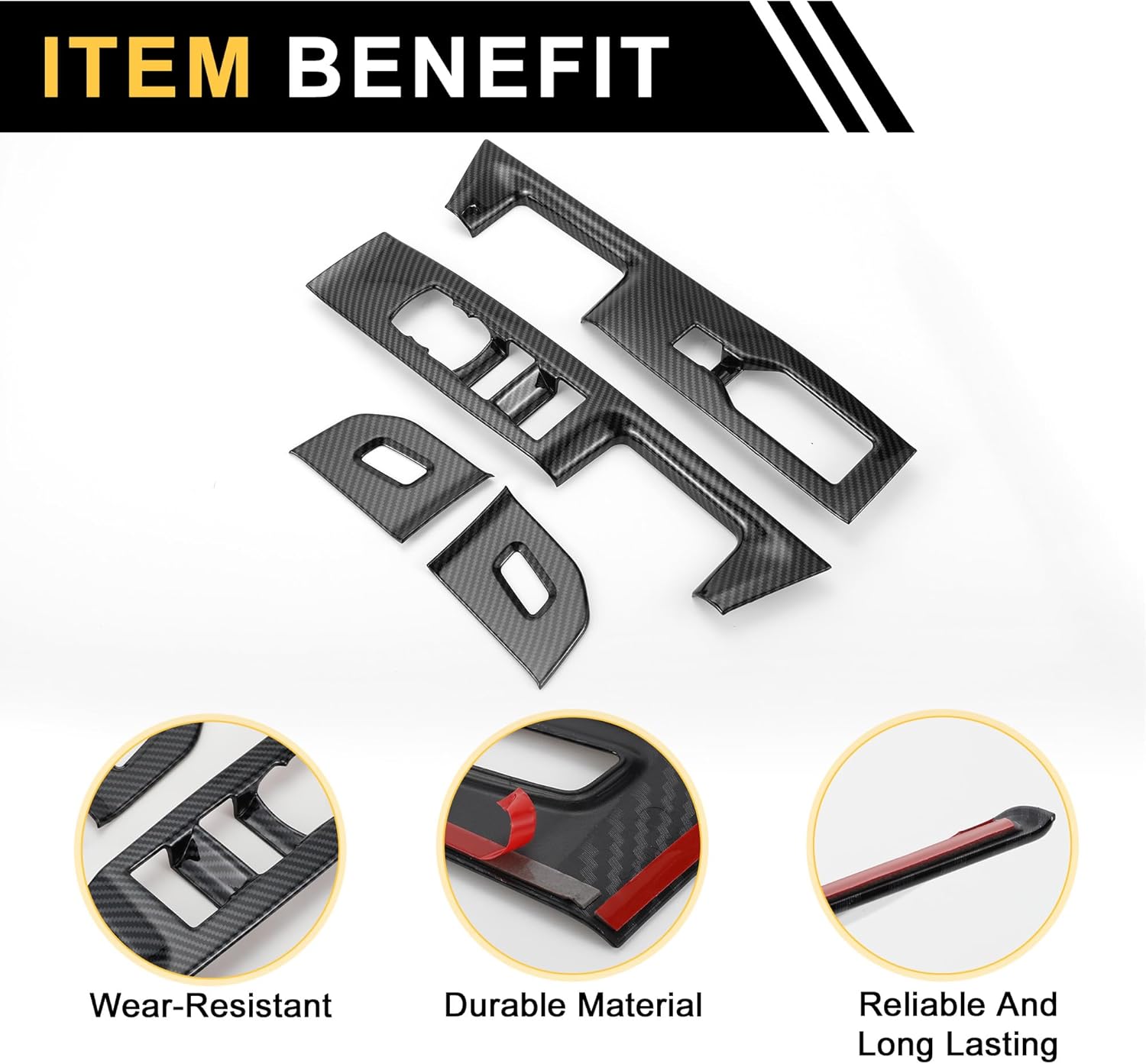 1 Set Front Door Window Switch Panel Cover Trim for Ford F-150 21-24 ABS Front Door Window Switch with Adhesive Backing Carbon Fiber Pattern Black