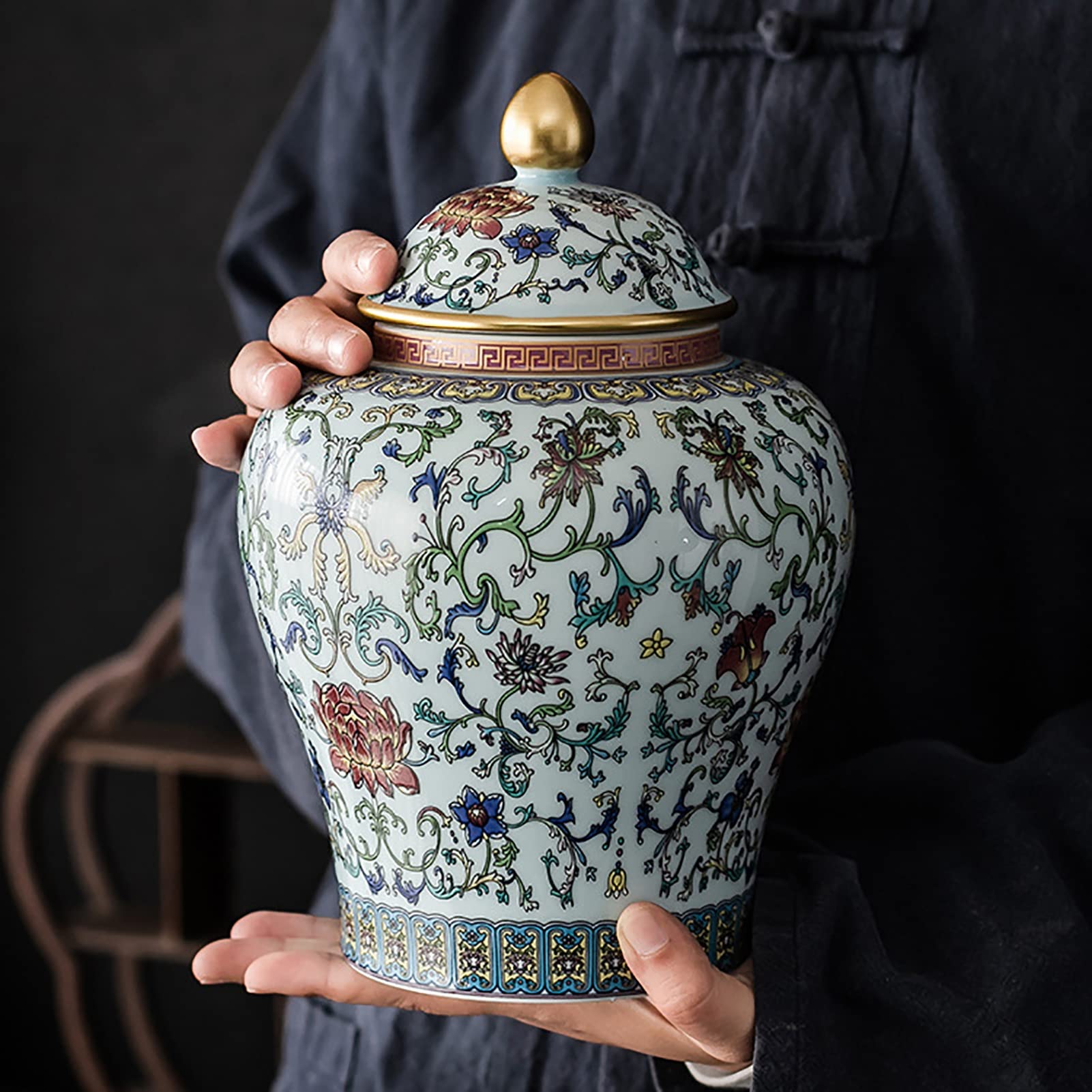 Pot à Gingembre En Porcelaine – Style Chinois Ancien – Déco Artisanale Multicouleur