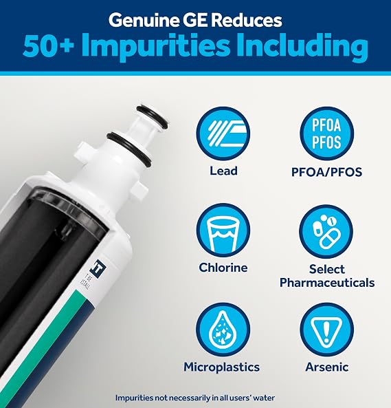 GE RPWFE Refrigerator Water Filter, Genuine Replacement Filter, Certified to Reduce Lead, Sulfur, and 50+ Other Impurities, Replace Every 6 Months for Best Results, Pack of 1