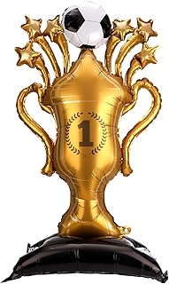 Giant Soccer Trophy Balloon, 59x32in/150x82cm Standing Football Champion Mylar Foil Balloon for Soccer Birthday Party Decorations Sports Theme Party Supplies