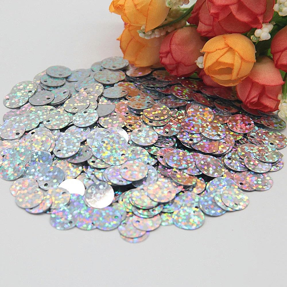 Glitter per artigianato e cucito, glitter piatti rotondi da 50 g, 10 mm, 15 mm, 20 mm, 25 mm, 30 mm, per cucito, matrimonio, tempo libero creativo (argento, 10 mm50 g1250 pezzi)