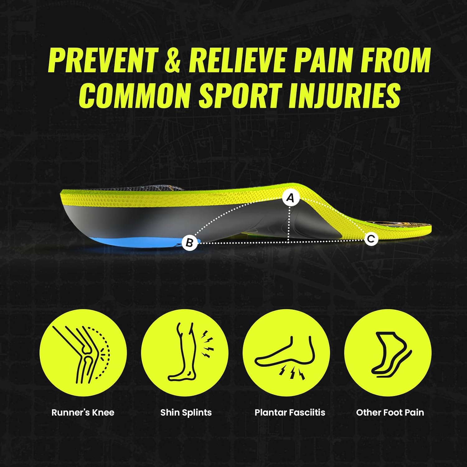 Bukihome Sport Insoles for Men Women - Arch Support Orthotics Inserts - Shock Absorption and Cushioning for Running Walking - Comfortable Insole for Standing All Day - (Black, S) - Image 5