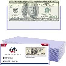 50ct Large Currency Topload Holders - Banknote toploaders, Clear Paper Money Top Loader Holders, Dollar Bill Display Holders for Collectors, Currency Sleeves Holder Protector for Large Bills