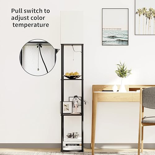 Miniatura 30 de SUNMORY Lámpara de pie de 5 niveles con estantes, moderna lámpara de pie cuadrada con bombilla de temperatura de 3 colores, lámpara de estantería