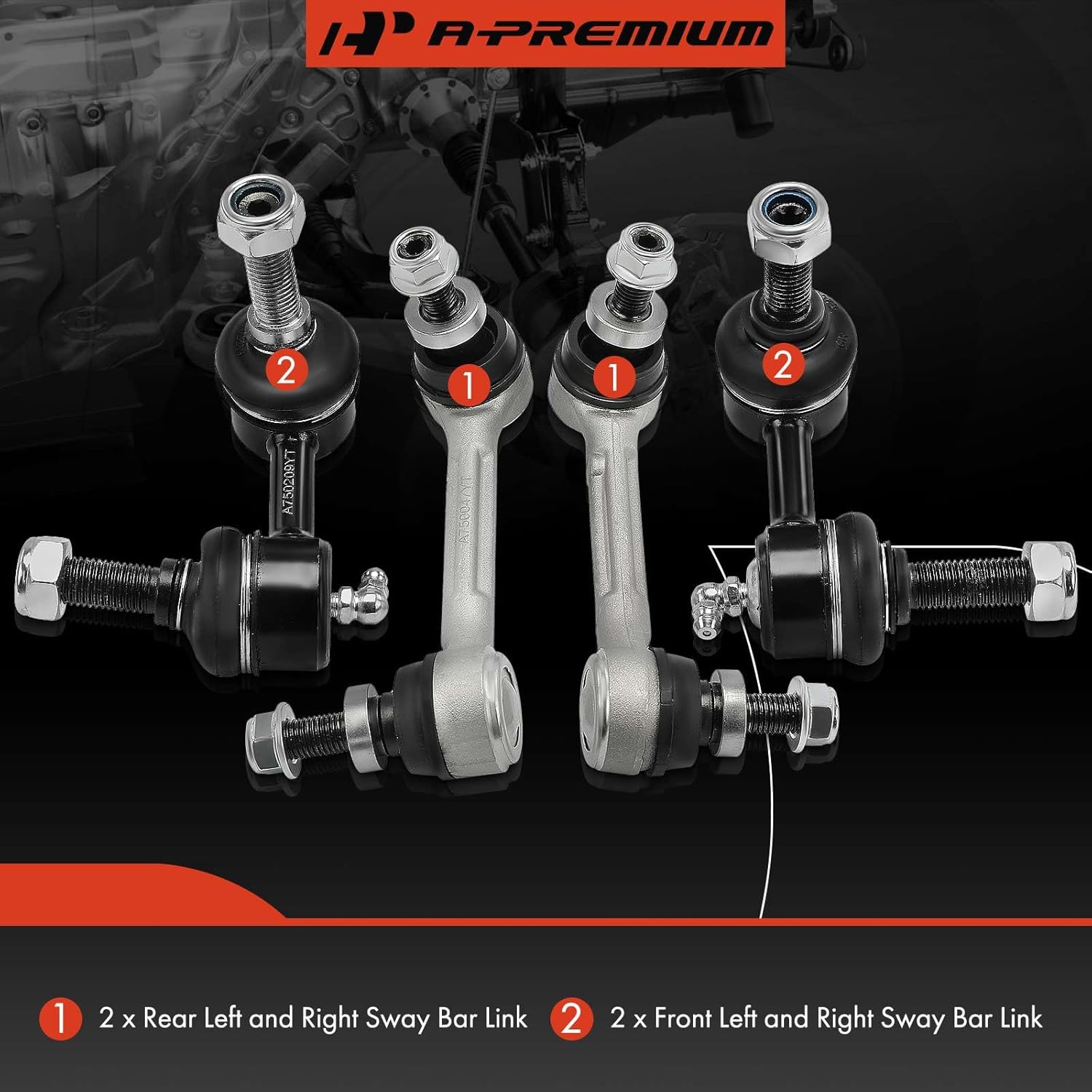 A-Premium Set of 4, Front & Rear Sway Bar Links Kit Stabilizer Bar Links Compatible with Infiniti QX50 14-17, Q60 14-15, G37 09-13, Q40 15, EX35 08-12, G25 11-12, G35 07-08, EX37 13, AWD Only