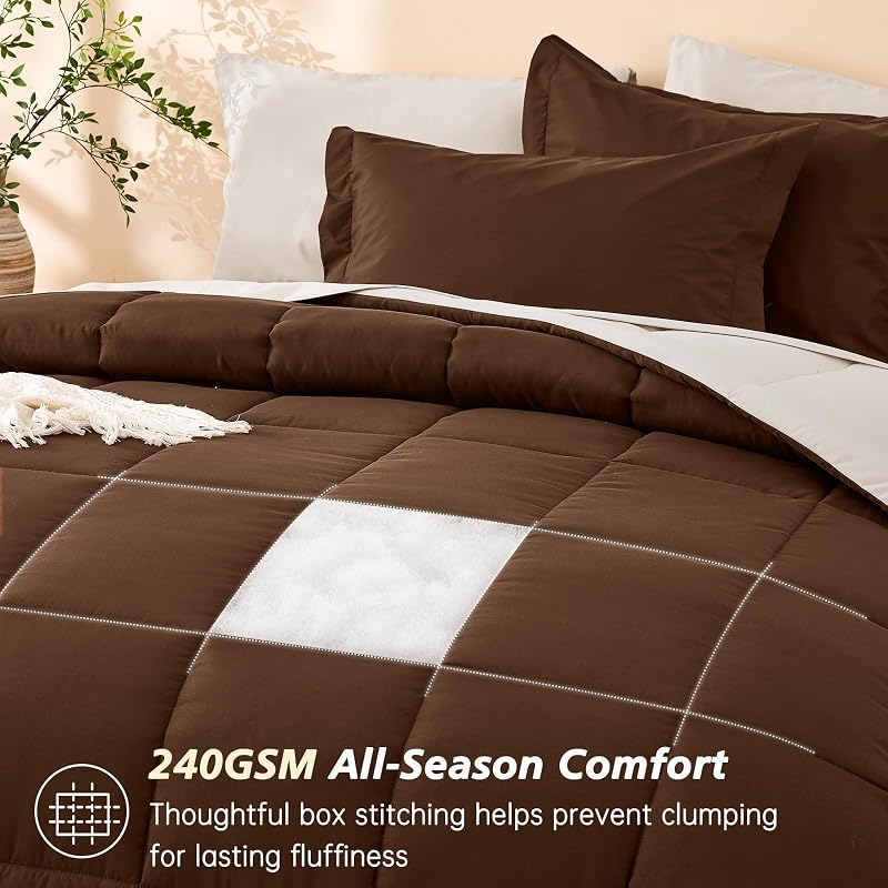 MUXHOMO Queen Comforter Set with Sheets Brown - 7 Pieces Bed in a Bag image 4