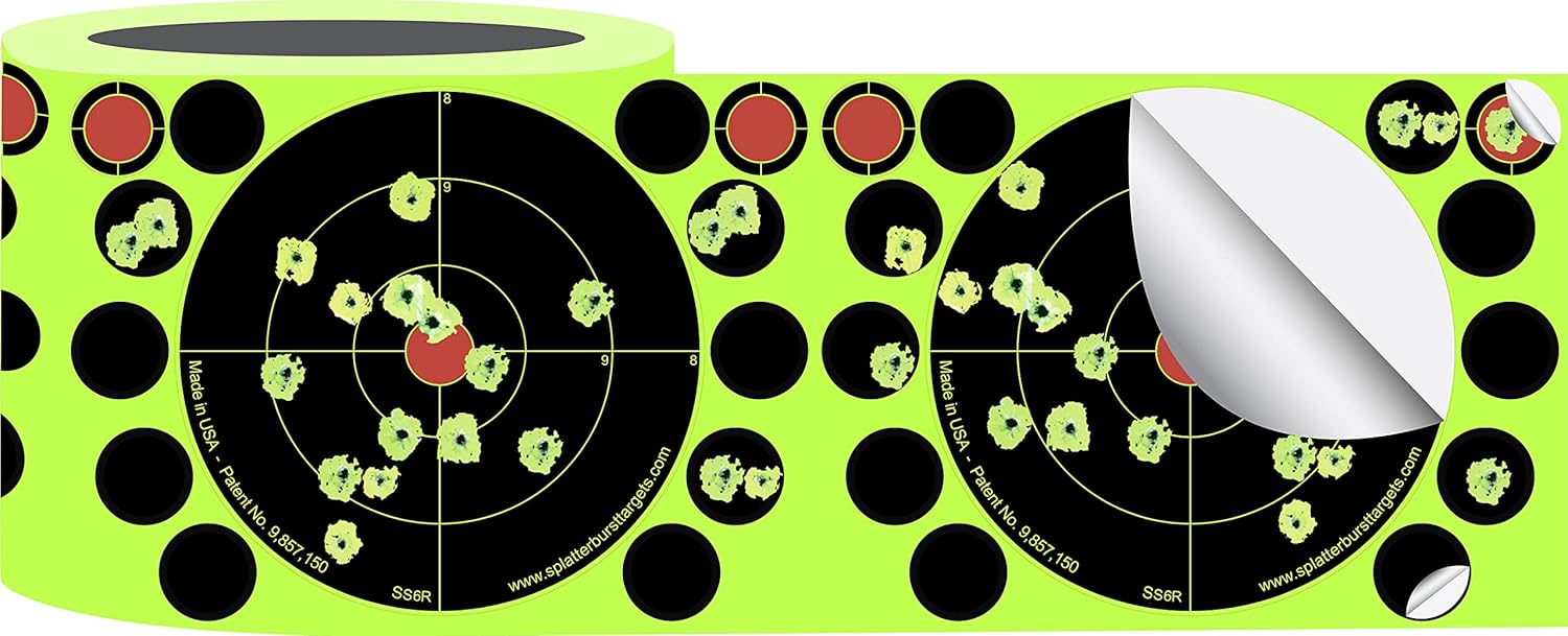 Splatterburst Targets - Roll of (100) 6 Inch Stick & Splatter Self Adhesive Shooting Target Stickers - Gun - Rifle - Pistol - Airsoft - BB Gun - Pellet Gun - Air Rifle - Made in USA