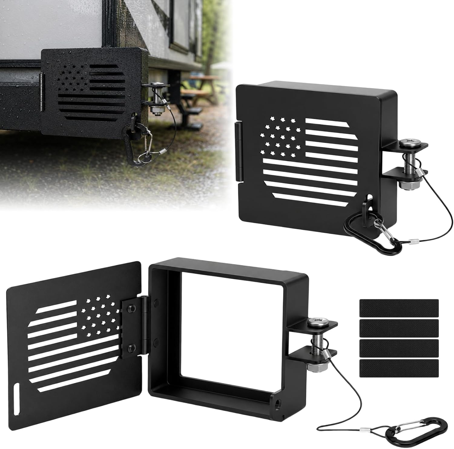 Aluminum RV Bumper End Cap, Fit 4" Square Camper Bumper American Flag 2PCS