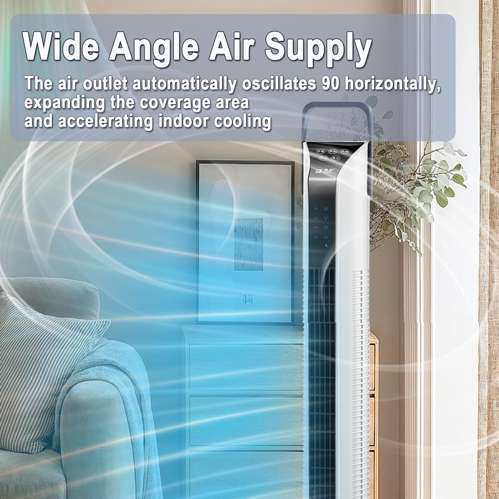 Ventilador Torre Silencioso, Ventilador Columna 45W, Flujo de Aire 150m³/h | Ventilador Silencioso Torre, Rotación 90°, 3 Velocidades, Base Diámetro 26cm, Apagado con Temporizador(93cm/37in)