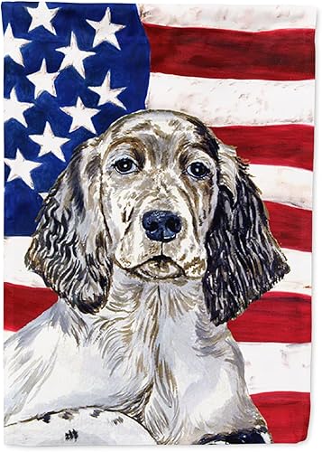 Miniatura 163 de Caroline's Treasures SS4017GF Bandera de Estados Unidos con Bulldog Inglés para jardín, bandera decorativa para patio exterior, patio, parterres,