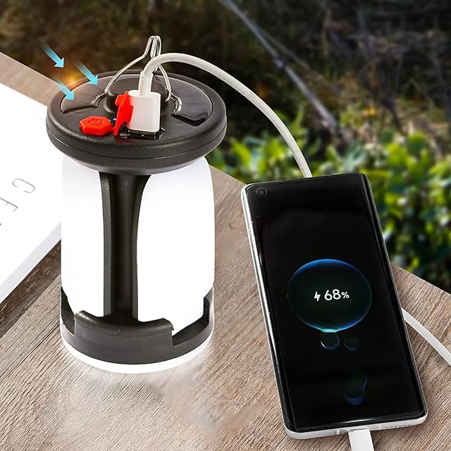 Seutgjie Solar Camping Lantern Rechargeable 4500mAh Emergency Power Bank 1000LM Foldable 6 Light Modes for Fishing Camping Outdoor Garden Festivals