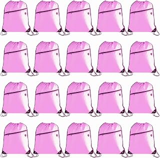 CODOBON Lightweight Drawstring Backpack with 2 Compartments Holds 14" Laptop & Shoes | Foldable |big Zip Pocket with Cable Port | Economical for Gym, Travel,Daliy (20, Pink)