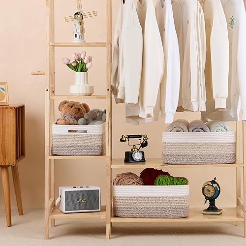 Miniatura 48 de Cestas grandes de almacenamiento para estantes, organizadores de armario, para ropa, manta, toallas, guardería, caja de juguetes, cestas de cuerda