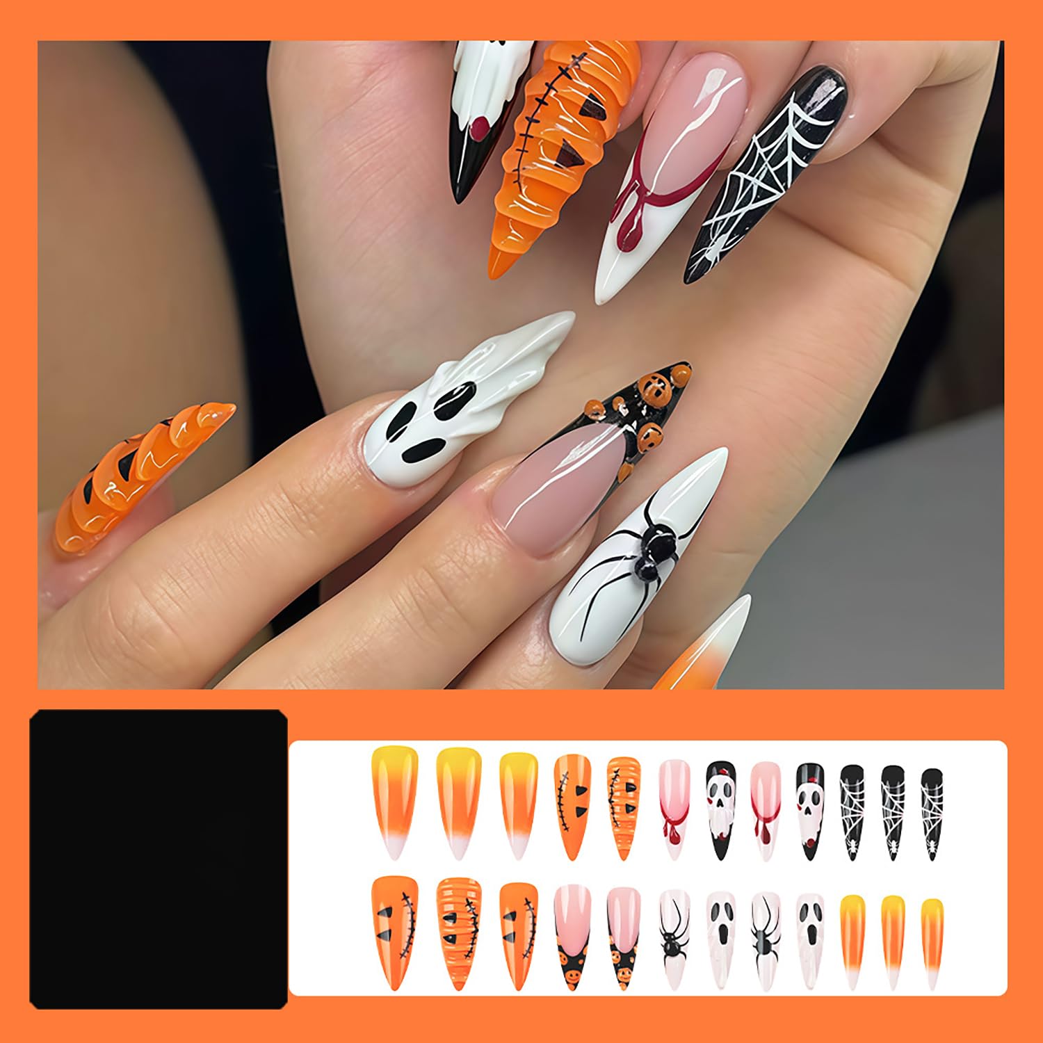 Halloween Ghost Press on Nails Long Almond Fake Nails