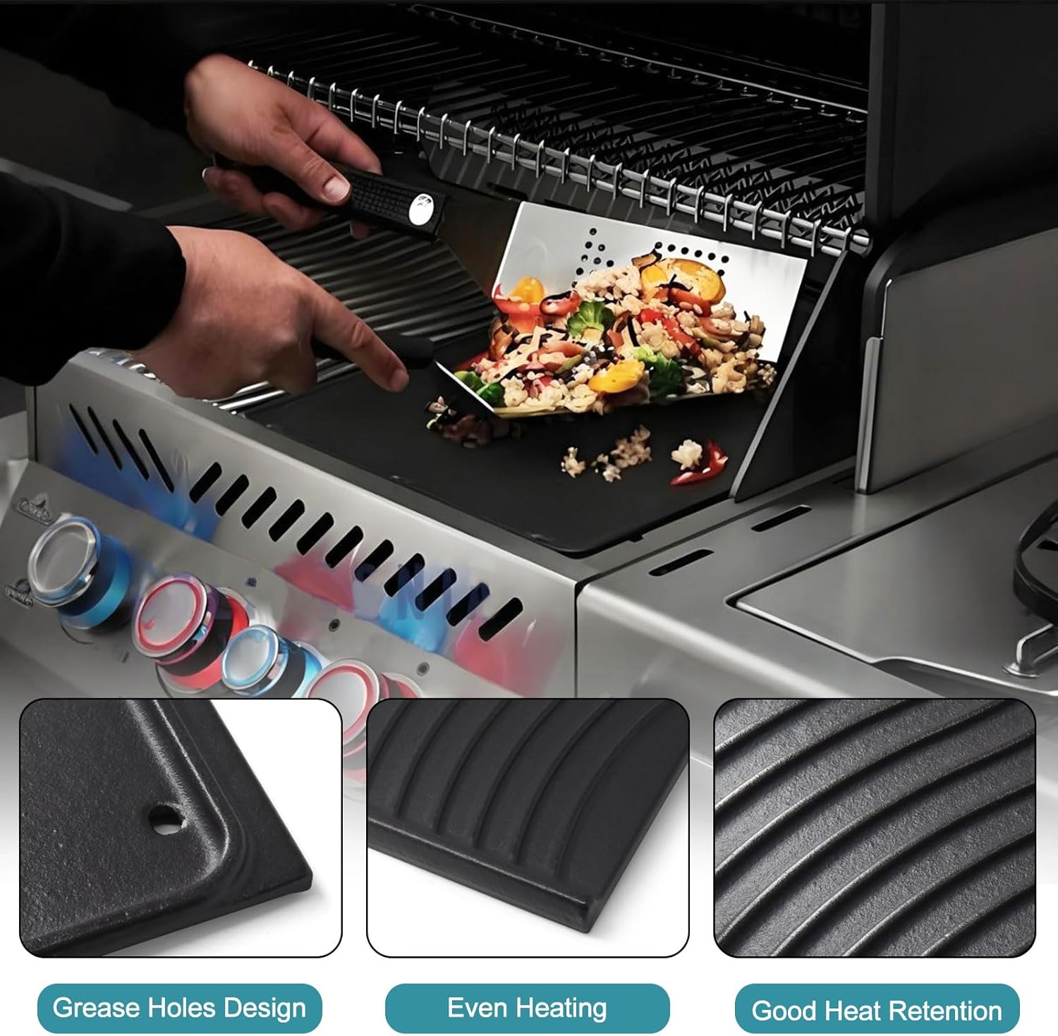 Criditpid 56040 56041 Reversible Griddle Replacement for Napoleon Prestige 500 Prestige PRO 500, Built-In 500, LEX 485 605 730 Series, P500RSIBPSS-3, 2-Sided Cast Iron Griddle Plate for Napoleon Grill