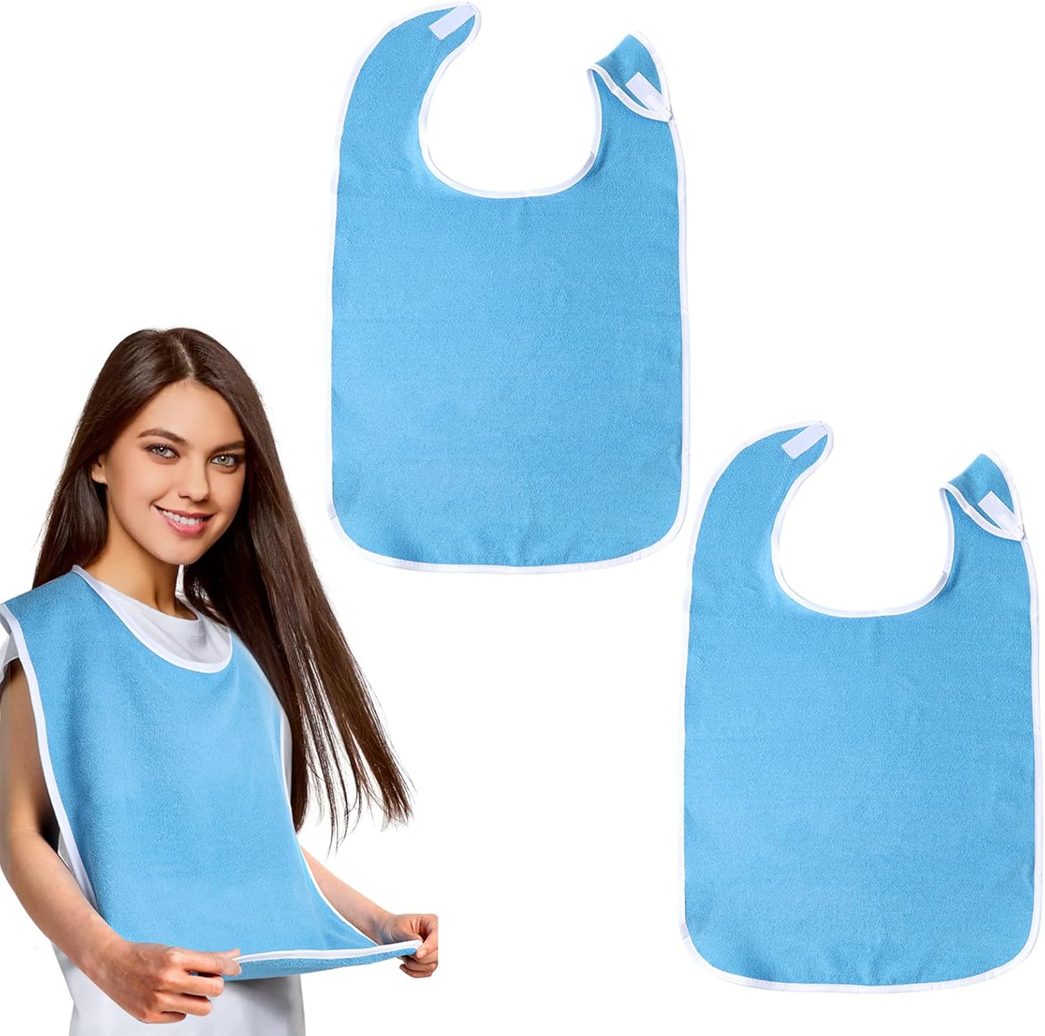 Zourih 1 Pack Premium Adult Bibs For Women & Men, Eating Cloth For Elderly Seniors And Disabled, Adjustable, Terry Bib Clothing Protectors, Machine