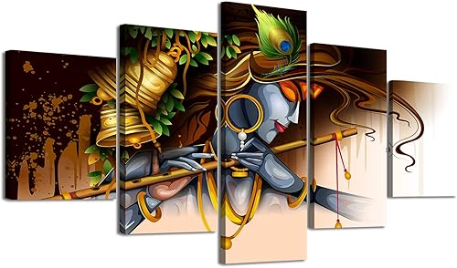 DJSYLIFE Decoración de pared para sala de estar, cuadros de Krishna indio, lienzo, pinturas modernas, decoración del hogar, 60 pulgadas de ancho x