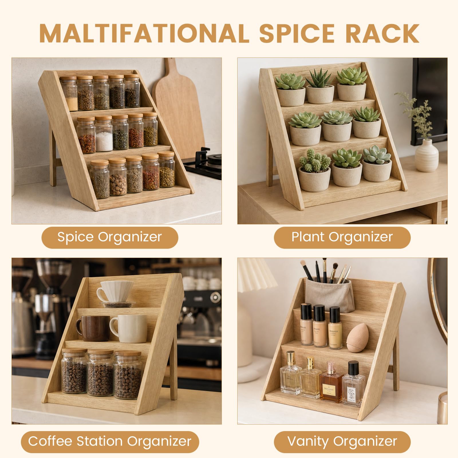 How to Organize a Spice Drawer: A Step-by-Step Guide (2026) 1 Gavbre Wooden Spice Rack, Foldable 3 Tier Spice Rack Organizer for Cabinet - Sea - product photo