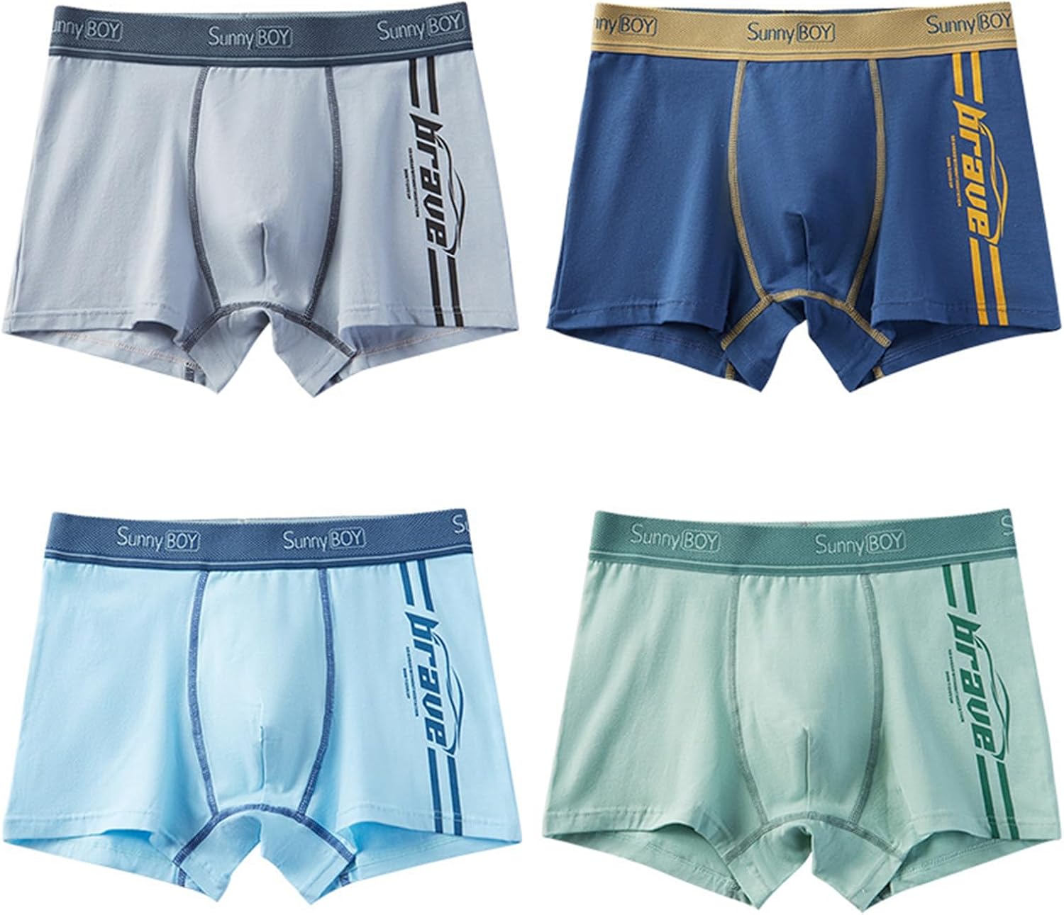 Boys Underwear Boxer Briefs Soft Cotton Letter Print Training Boyshorts 4 Pack