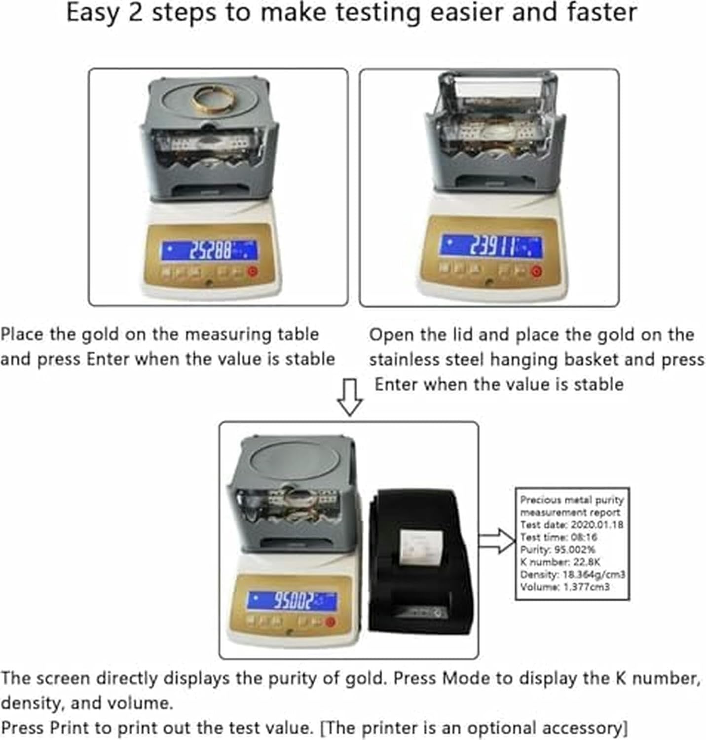 Gold Purity Tester - Gold K Value Detector & Silver Density Meter, Jewelry Testing Equipment & Precious Metal Analyzer, Accurate 600K Analysis