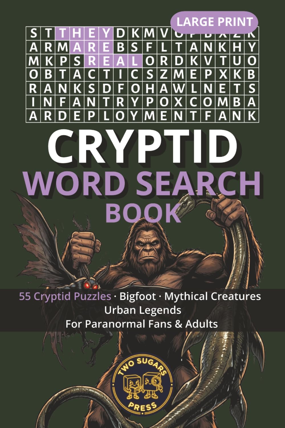Cryptid Word Search Book: 55 Large Print Monster Puzzles – Bigfoot, Mythical Creatures, Urban Legends & More | Gift for Adults & Paranormal Fans