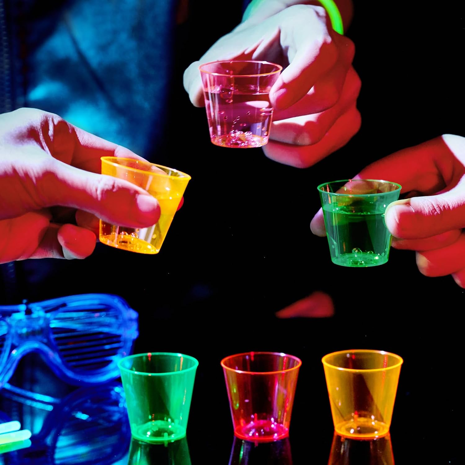 FOCUSLINE 300Pack 1 Oz Plastic Shot Glasses Set, Neon Party Mini Glasses