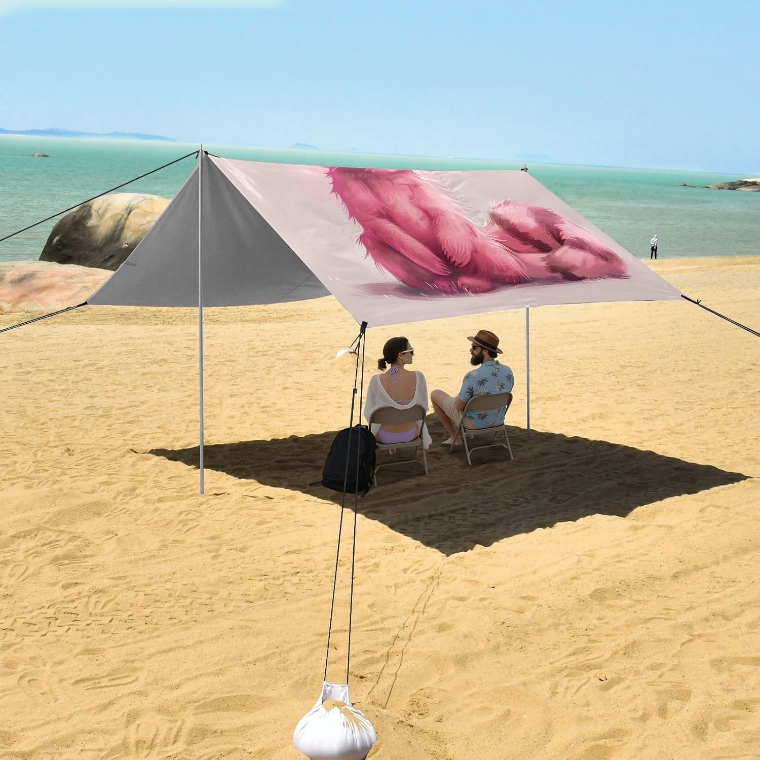 ALAZA Pink Raccoon Cartoon Beach Tent Sun Shelter UPF50+ Protection Beach Shade Canopy w/ 4 Sandbags for Outdoor Camping, Fishing, Backyard Fun, Picnic, 10x9 ft