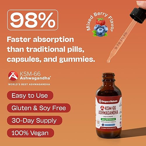 Miniatura 3 de Ashwagandha KSM 66 gotas líquidas – Vegano, libre de OGM forma de absorción rápida – Suplemento Ashwagandha para apoyo diario de bienestar –