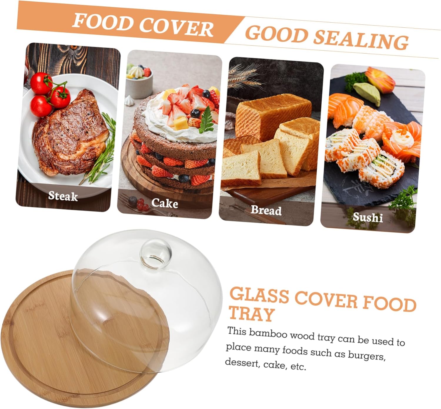 STOBAZA 1Set Transparent Glass Food Cover with Tray Cake Kit for Parties Design Keeps Food Clean and Fresh for Gatherings and Events