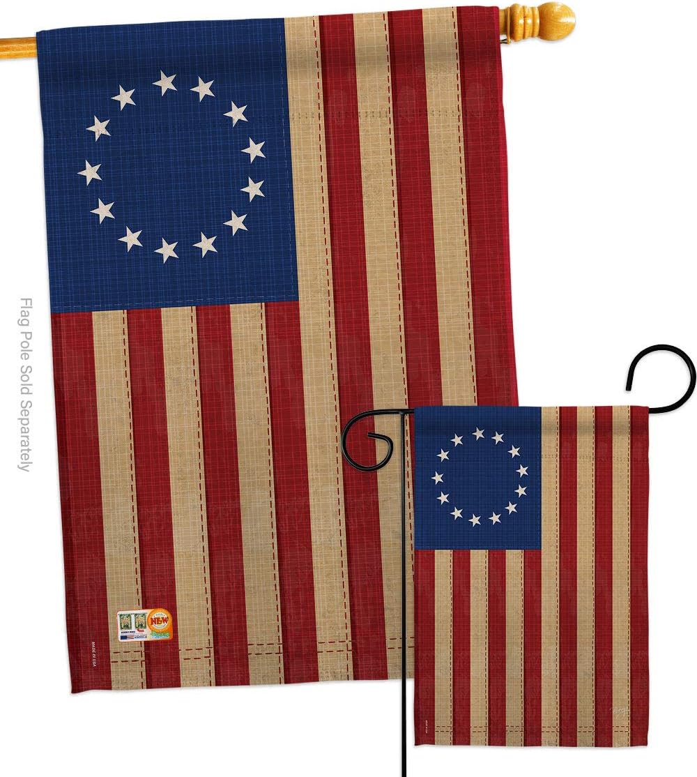 Betsy Ross Vintage Garden House Flags Set Americana US Historic July Memorial Veteran Independence United State American Small Decorative Gift Yard Banner Made In USA 28 X 40