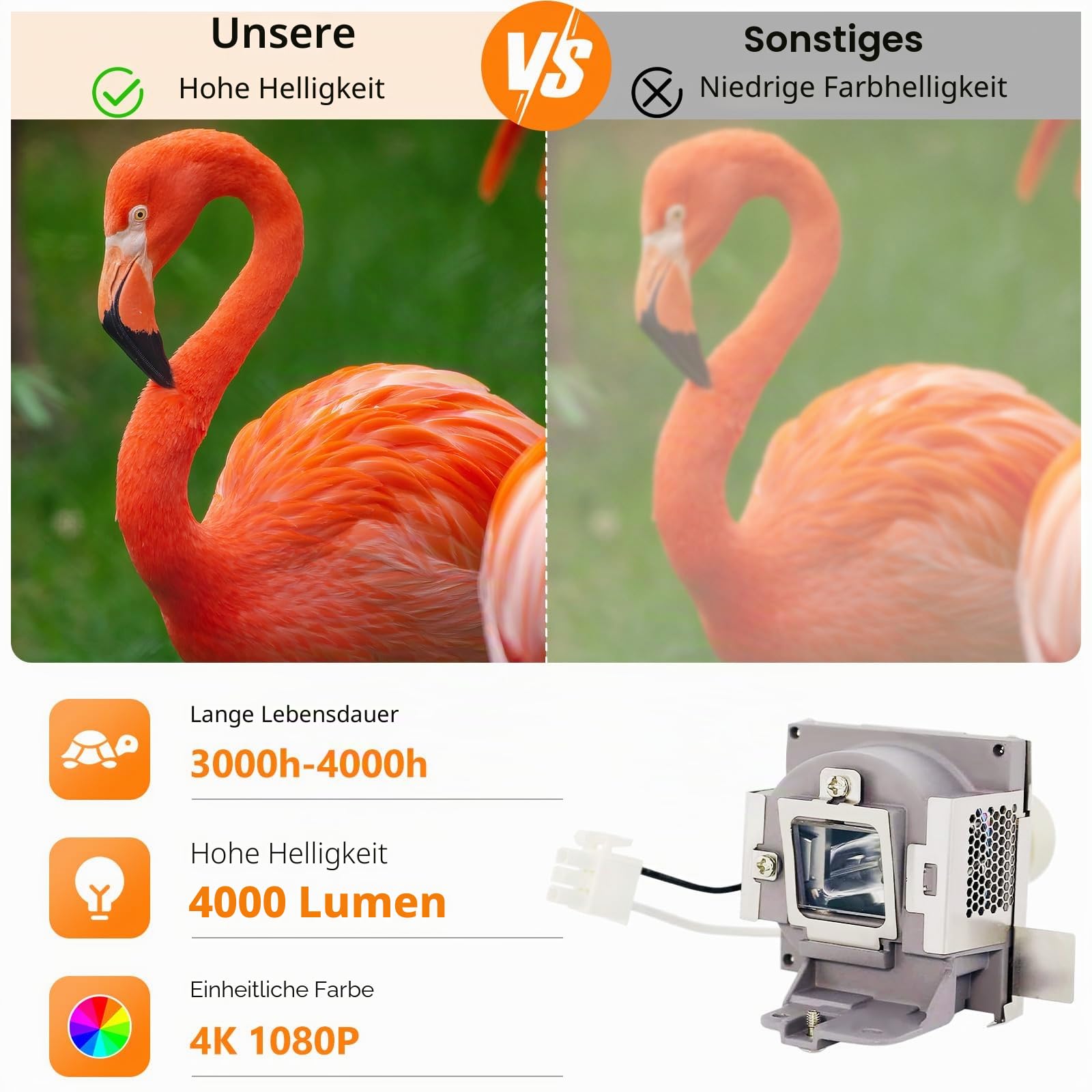 RLC-100 Ersatz-Projektorlampe mit Gehäuse, 200W Weißglühend, 3200 Lumen, 2000 Stunden, kompatibel mit Viewsonic PJD7828HDL / PJD7720HD / PJD7831HDL, 1 Stück