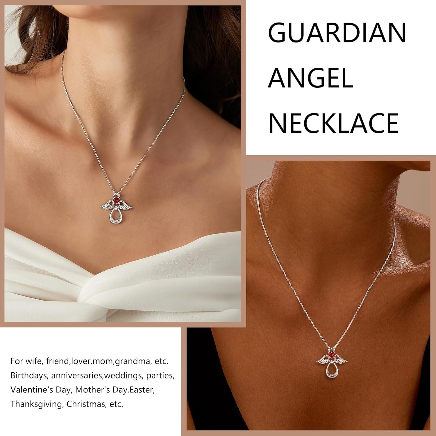 925 Sterling Silver Guardian Angel Pendant Necklace for Women with Birthstone Cubic Zirconia Little Angel Pendant Necklace Jewelry 18 inch Chain - Image 2