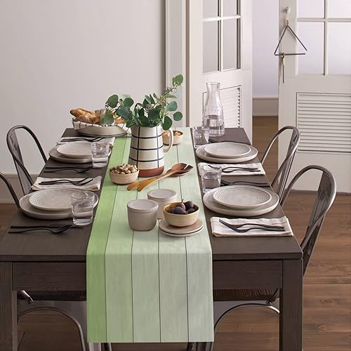 Miniatura 22 de Camino de mesa de algodón y lino estilo granja rústico retro, textura de madera de granero, color degradado marrón y gris, antideslizante,