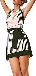 Women Striped Halter Mini Dress Backless Cowl Neck Belted Wrap Sexy Party Cocktail Short Bodycon Dresses - Buy now