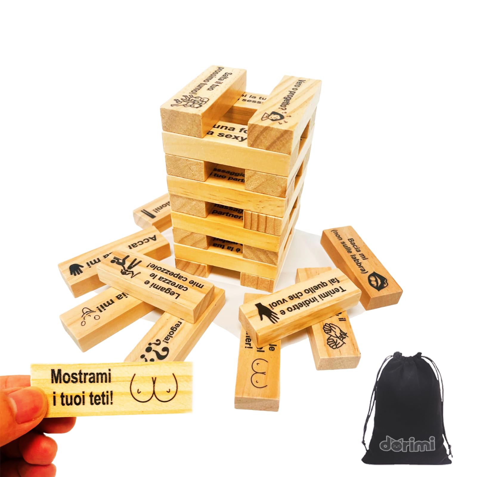 DORIMI Italiano Gioco Erotico Torre in Legno 48 Pezzi – Giochi Hot per Adulti, Torre della Passione Piccante, Giochi Erotici Coppie, Gioco di Coppia in Italiano (48 pezzi)