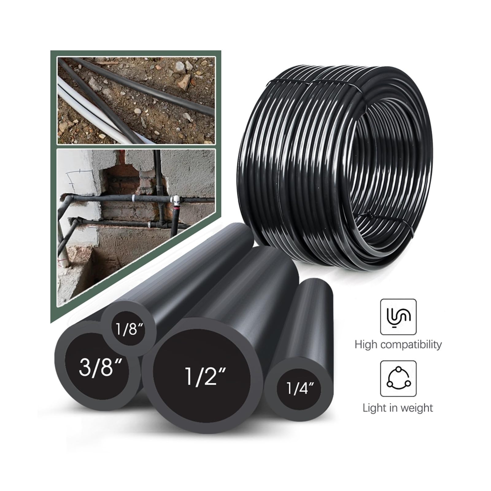 Manguera de riego por goteo for jardín, bricolaje, 5-50m, 1/4-1/2" | Manguera de PE con sistema de punzonado for riego automático de jardines.(4l7mm,10m)