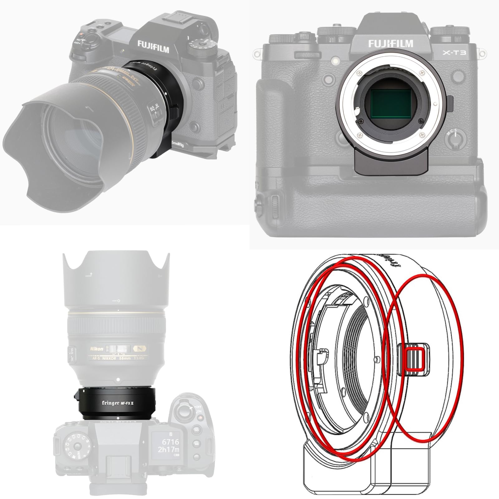 Fringer NF-FX II AF Adattatore per obiettivi Nik F su FX AF-S AF-P Sigm Tamr per X-T3 X-Pro3 XT30 X-T4 X-H1 X-T100 X-T200 e altre. (NF-FX II)