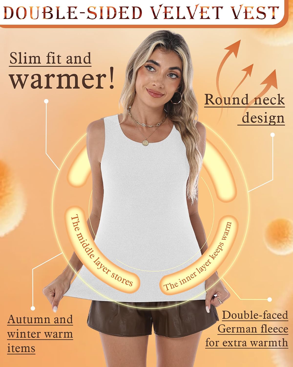 3 Pack Women's Thermal Tank Tops Frayed Fleece Underwear Tops Sleeveless Undershirt Camisole Warm Base Layer Vest
