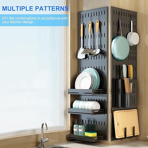 Miniatura 7 de Divan Tree Organizador de cocina montado en la pared, juego de estante extraíble para ollas y sartenes, ahorro de espacio y almacenamiento de