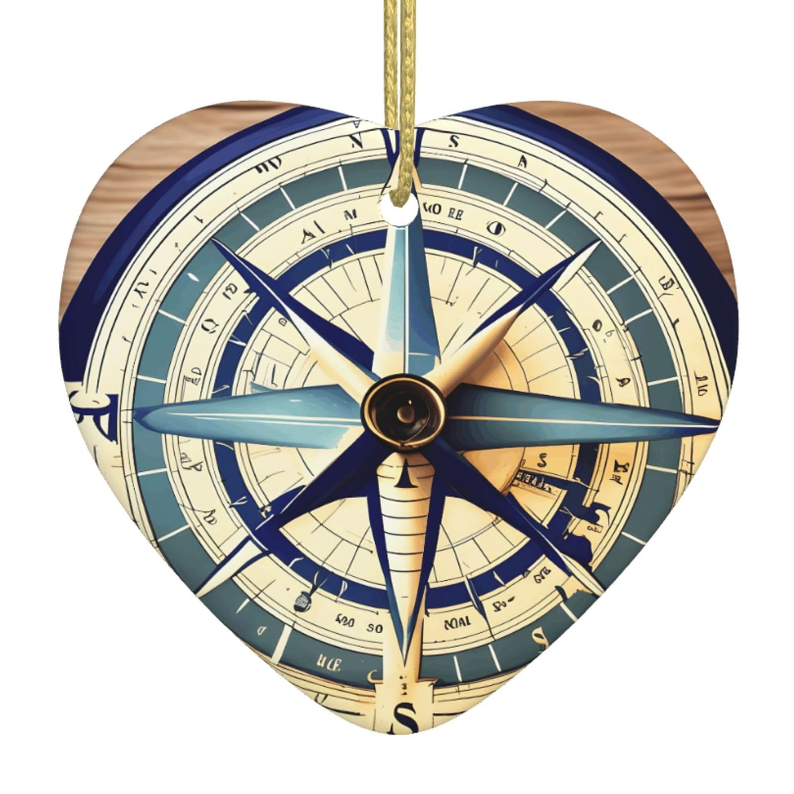 Nbtghga White Maritime Sailboat Compass Print Christmas Ornaments, Ceramic Hanging Ornament, Xmas Tree Decoration, Holiday Home Decor