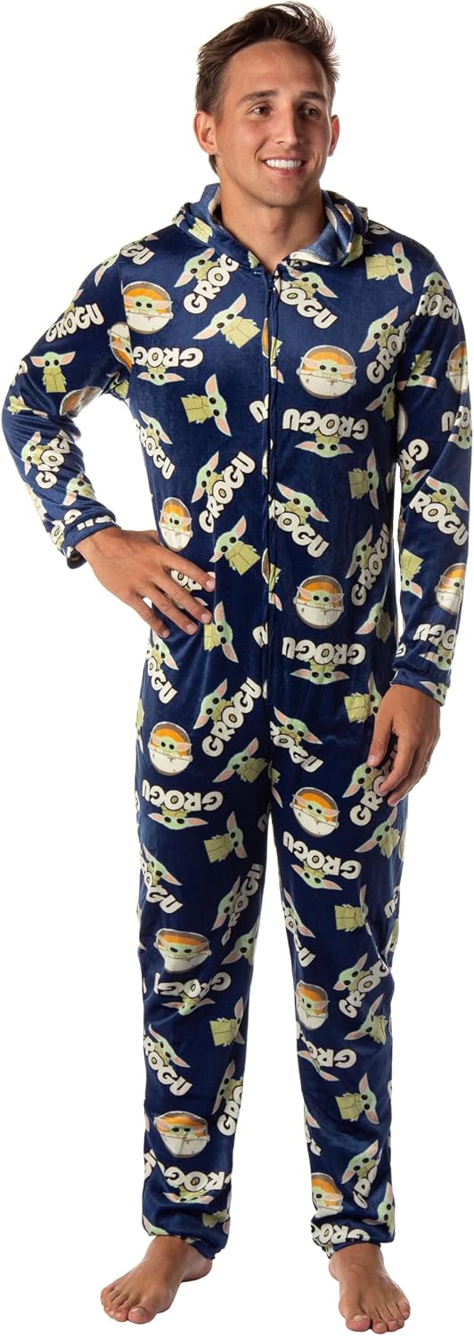 Star Wars The Mandalorian Grogu All-Over Print Hooded Men's Union Suit Pajama
