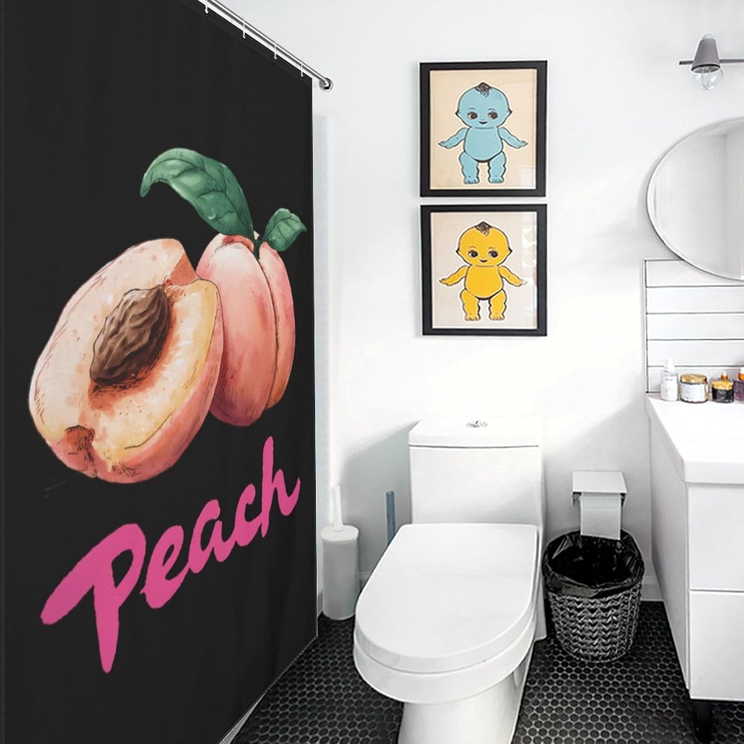 Peaches Printed Shower Curtain 46.85x70.87Inch（119x180cm） Polyester Bath Curtain Shower Curtains Printed Decorative