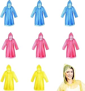 8 Pcs Disposable Poncho, Disposable Rain Poncho with Hoods Reusable Rain Ponchos for Men Women Kids, Lightweight Raincoat Hooded for Camping Hiking Travel Cycling Festival,Etc(Three-color)